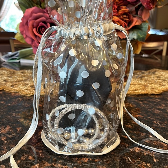Clear Silver Poker Dot Plastic Drawstring Cylinder Bag - Picture 9 of 9